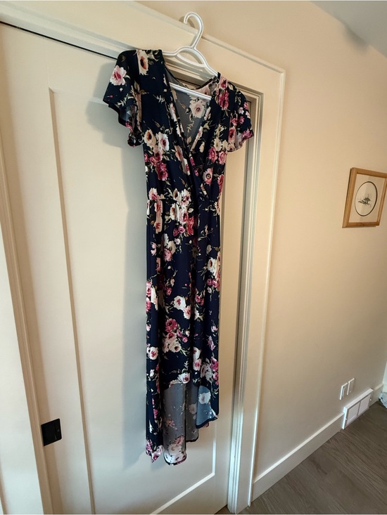 Dresses & Skirts - Navy Floral Wrap Maxi Dress - Elegant Womens Summer Dress